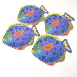 Vintage Maret Melamine Fish Coasters 4 Set Multicolor Mid Century Modern Decor